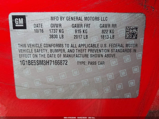 1G1BE5SM3H7166872 Chevrolet Cruze Lt Auto