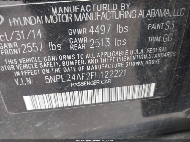 5NPE24AF2FH122221 Hyundai SONATA SE