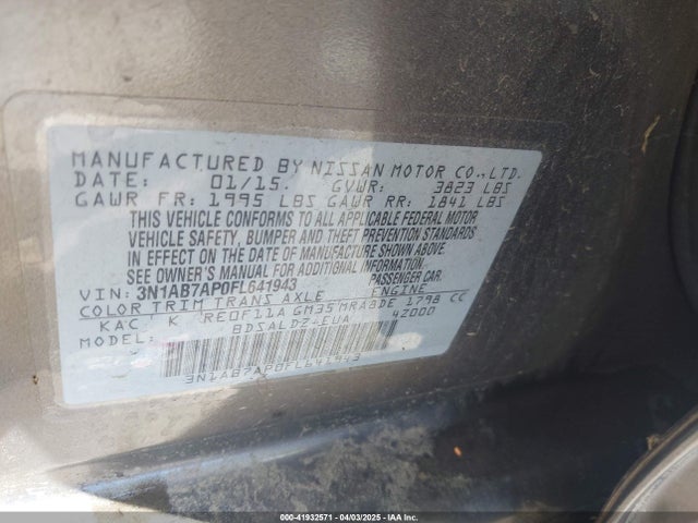 3N1AB7AP0FL641943 Nissan SENTRA SV