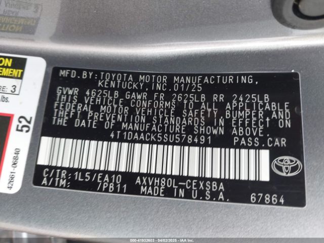 2025 TOYOTA CAMRY 4T1DAACK5SU578491 Photo 8