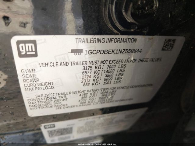 1GCPDBEK1NZ559844 Chevrolet Silverado 1500 4wd  Short Bed Custom