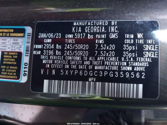 5XYP6DGC3PG359562 KIA Telluride S