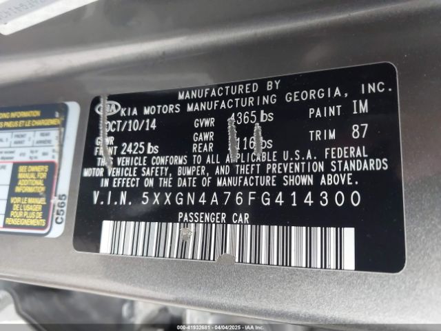 5XXGN4A76FG414300 KIA OPTIMA EX