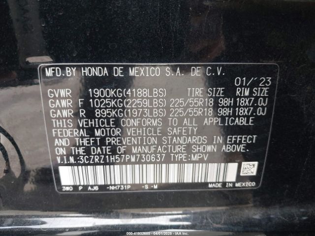 3CZRZ1H57PM730637 Honda Hr-v 2wd Sport