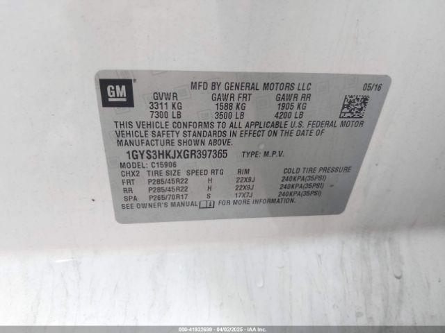 1GYS3HKJXGR397365 Cadillac Escalade Esv Luxury Collection