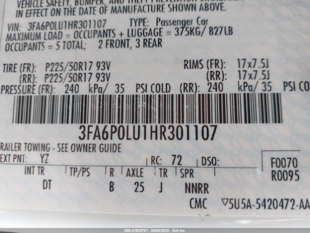 2017 FORD FUSION HYBRID 3FA6P0LU1HR301107 Photo 8