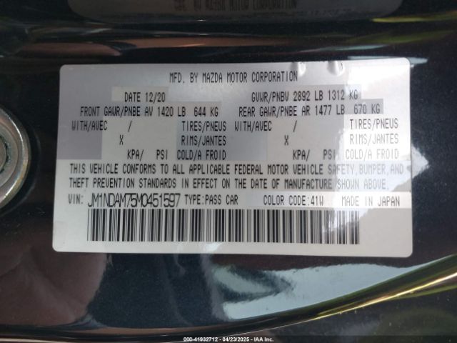 JM1NDAM75M0451597 Mazda Mx-5 Miata Rf Grand Touring
