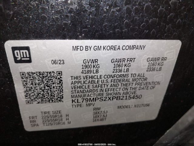 KL79MPS2XPB215450 Chevrolet Trailblazer Fwd Lt