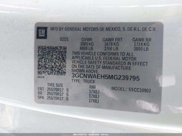 3GCNWAEH5MG239795 Chevrolet Silverado 1500 2wd  Long Bed Wt