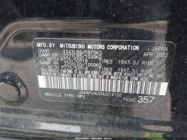 2022 MITSUBISHI OUTLANDER SPORT JA4APUAU2NU014100 Photo 8