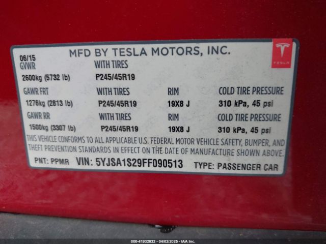 5YJSA1S29FF090513 Tesla Model S 70d/85d/p85d