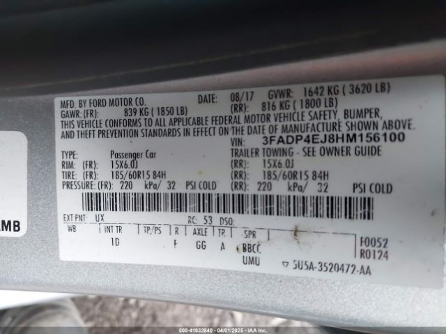 3FADP4EJ8HM156100 Ford FIESTA SE