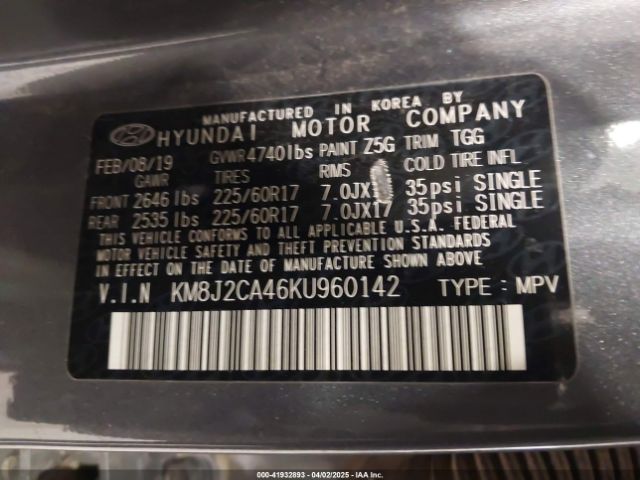 KM8J2CA46KU960142 Hyundai TUCSON SE