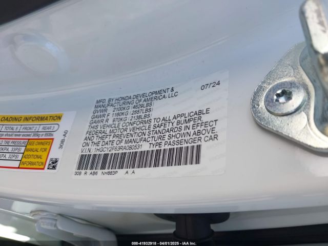 1HGCY2F63RA080531 Honda Accord Hybrid Ex-l