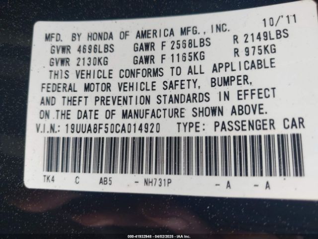 2012 ACURA TL 19UUA8F50CA014920 Photo 8
