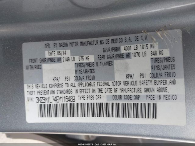 3MZBM1L74EM116489 Mazda Mazda3 I Touring