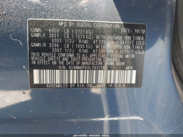 4S4WMAPDXL3431165 Subaru Ascent Limited