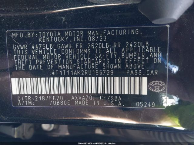 4T1T11AK2RU195729 Toyota Camry Se Nightshade