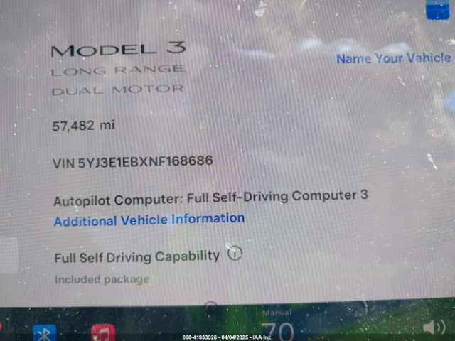 5YJ3E1EBXNF168686 Tesla Model 3 Long Range Dual Motor All-wheel Drive