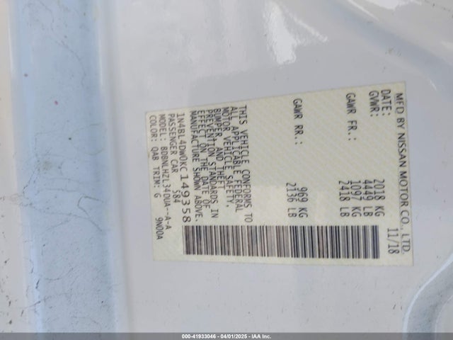 1N4BL4DW0KC149358 Nissan Altima 2.5 Sv