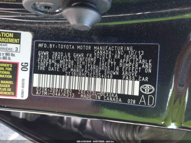 2T1BURHE1EC054048 Toyota Corolla S