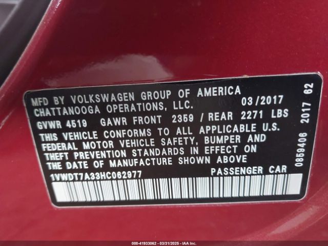 2017 VOLKSWAGEN PASSAT 1VWDT7A33HC062977 Photo 8