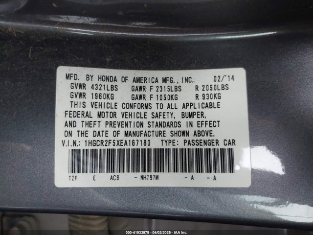 1HGCR2F5XEA167180 Honda Accord Sport