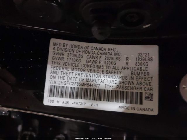 2HGFC2F85MH544877 Honda Civic Sport