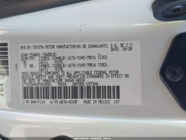 3TYSZ5ANXMT010581 Toyota Tacoma Sr5 V6