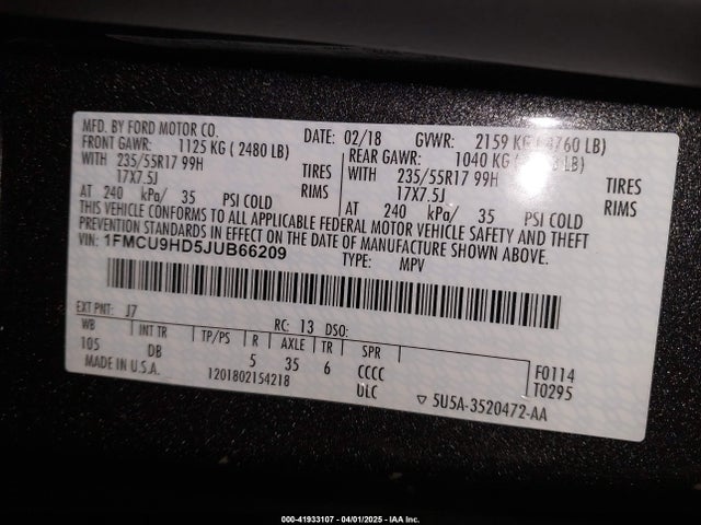 Ford ESCAPE SEL 2018 1FMCU9HD5JUB66209 Image 9