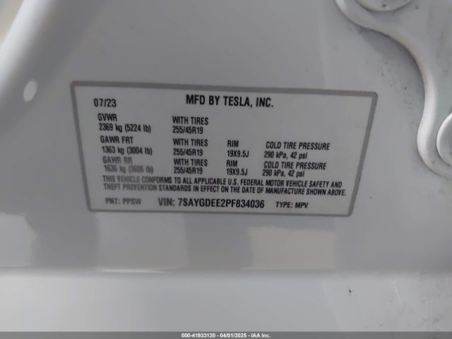 7SAYGDEE2PF834036 Tesla Model Y Awd/long Range Dual Motor All-wheel Drive
