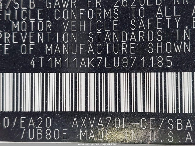 Toyota CAMRY SE 2020 4T1M11AK7LU971185 Image 9