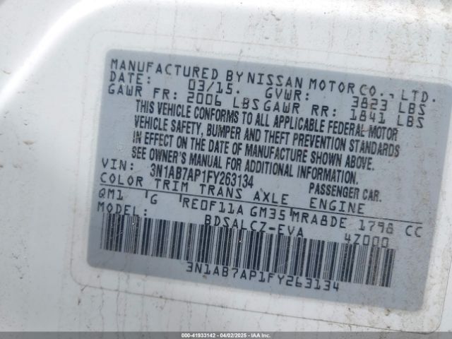 3N1AB7AP1FY263134 Nissan SENTRA S