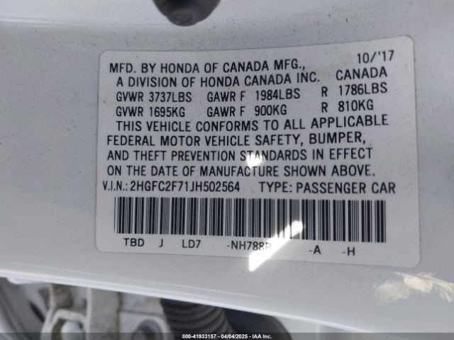 2HGFC2F71JH502564 Honda CIVIC EX