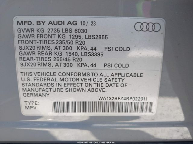 WA132BFZ4RP022011 Audi Q4 Sportback E-tron Premium Plus 50 Quattro