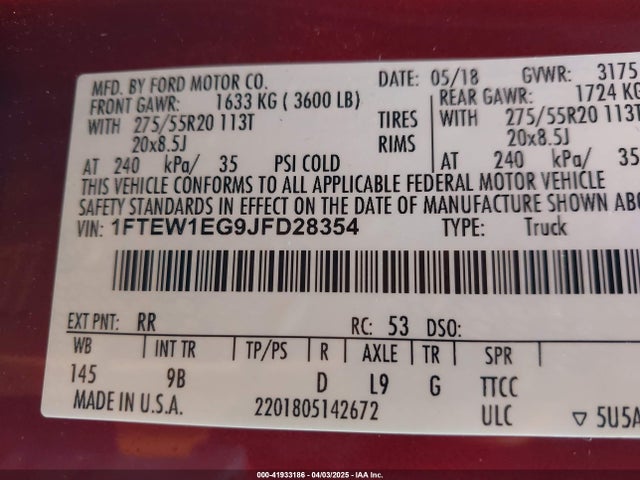 1FTEW1EG9JFD28354 Ford F-150 Platinum