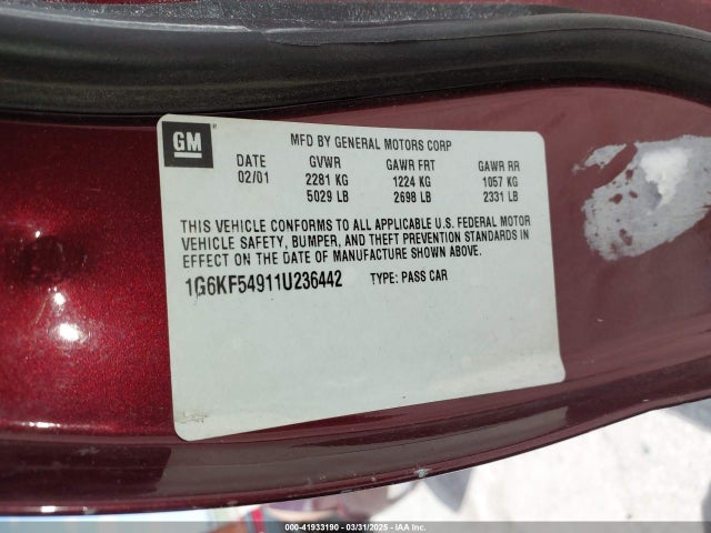 2001 CADILLAC DEVILLE 1G6KF54911U236442 Photo 8