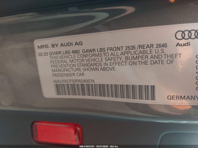 WAUFACF50PA040074 Audi A5 Sportback Premium Plus 45 Tfsi S Line Quattro S Tronic