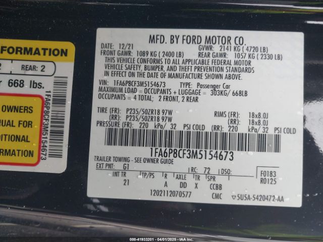 1FA6P8CF3M5154673 Ford Mustang Gt Fastback