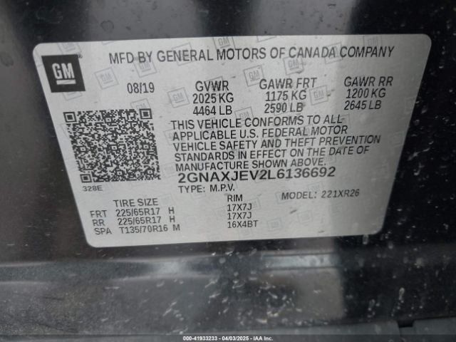 2GNAXJEV2L6136692 Chevrolet Equinox Fwd 2fl