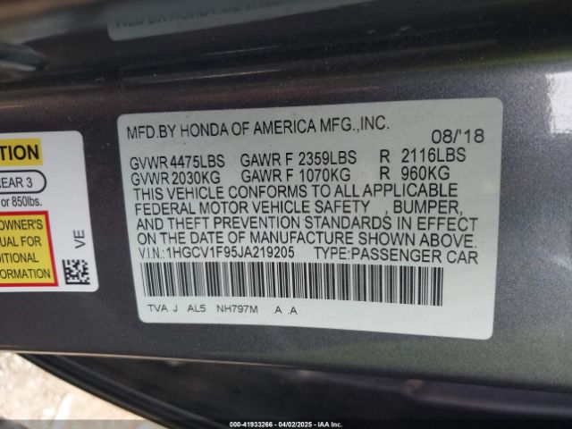 1HGCV1F95JA219205 Honda Accord Touring