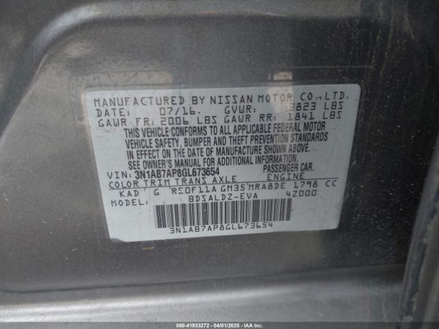 3N1AB7AP8GL673654 Nissan SENTRA SV