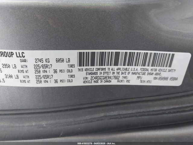 2C4RDGCG0ER417662 Dodge Grand Caravan Sxt