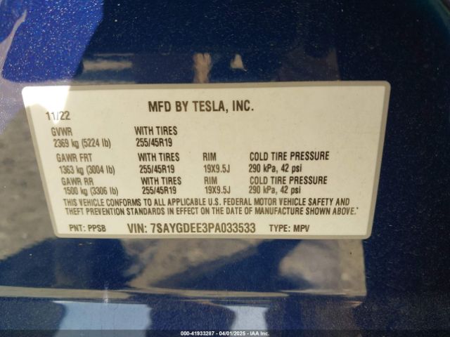 7SAYGDEE3PA033533 Tesla Model Y Awd/long Range Dual Motor All-wheel Drive