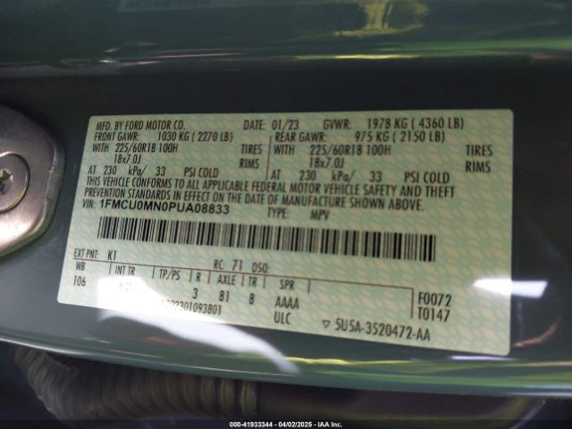 1FMCU0MN0PUA08833 Ford Escape St-line