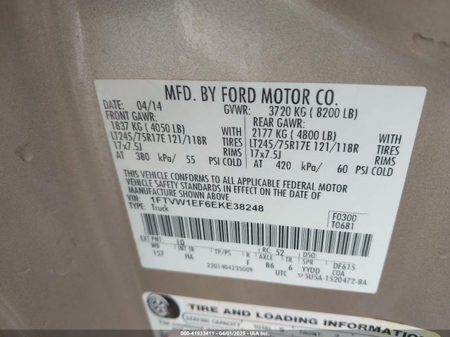 Ford F-150 Lariat 2014 1FTVW1EF6EKE38248 Image 9