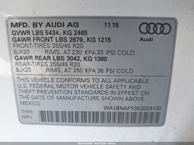 2019 AUDI Q5 WA1BNAFY3K2024100 Photo 8