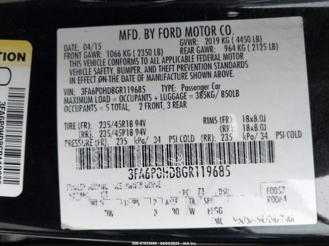 3FA6P0HD8GR119685 Ford FUSION SE