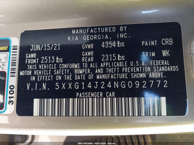 5XXG14J24NG092772 KIA t-gdi gamma ii