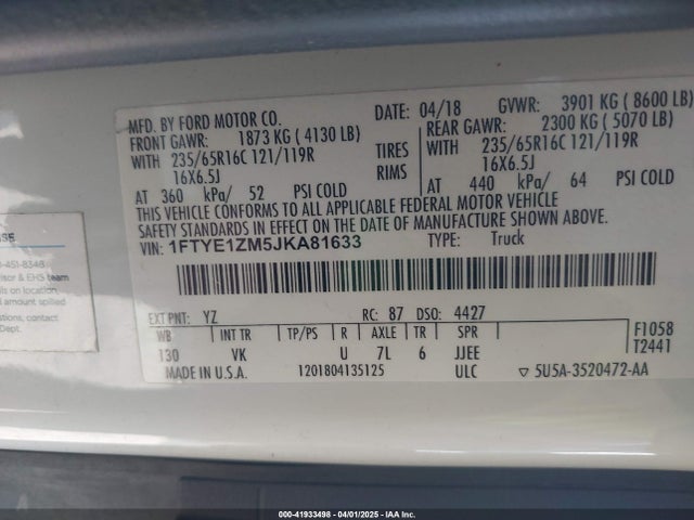 1FTYE1ZM5JKA81633 Ford Transit